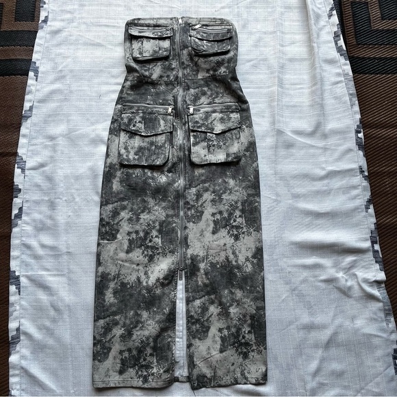 Zara Camo Strapless Zipfront Dress With Zippered Pocketd Small - Picture 6 of 11